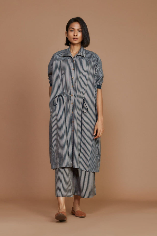 Grey With Charcoal Striped Kaftan Co-Ord Set - Co-ord Set - Mizyana