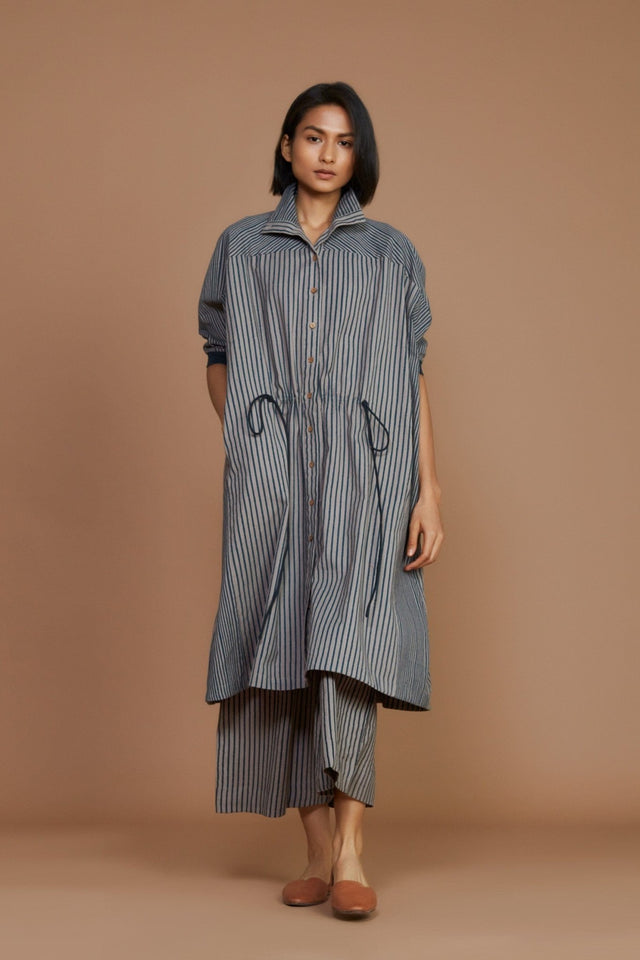 Grey With Charcoal Striped Kaftan Co-Ord Set - Co-ord Set - Mizyana
