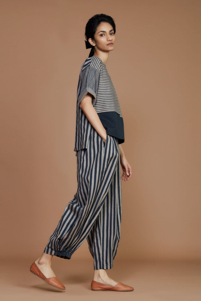 Grey with Charcoal Striped NHera Pants - Trousers - Mizyana