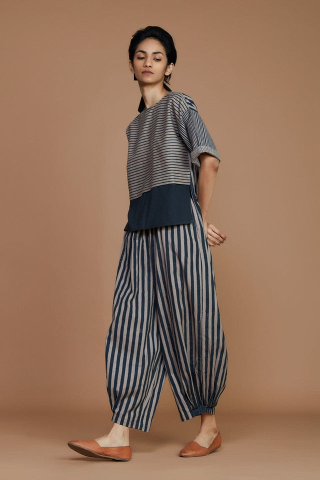 Grey with Charcoal Striped NHera Pants - Trousers - Mizyana