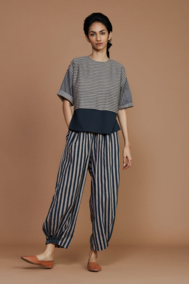 Grey with Charcoal Striped NHera Pants - Trousers - Mizyana