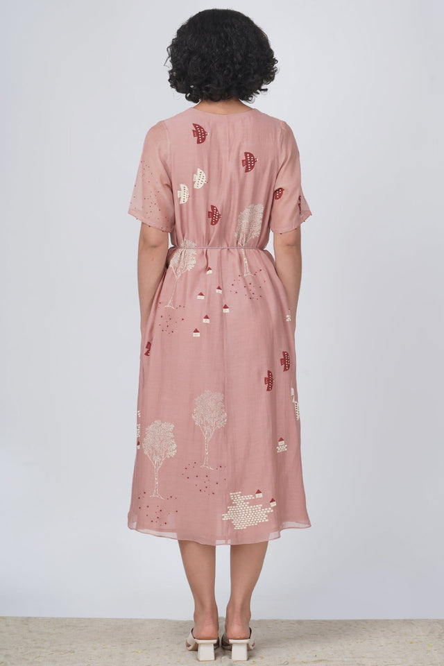 Hakoni print dress in cotton chanderi - Dress - Mizyana