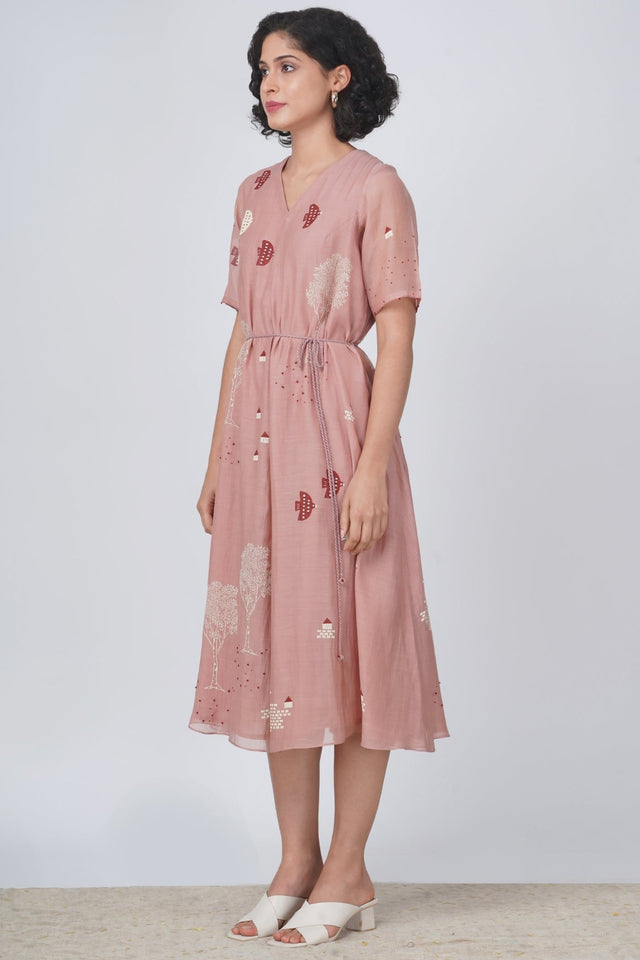 Hakoni print dress in cotton chanderi - Dress - Mizyana