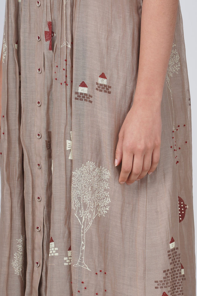 Hakoni print pleated dress in cotton chanderi - Dress - Mizyana