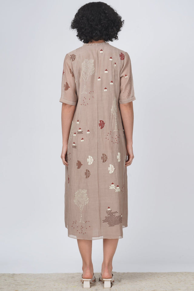 Hakoni print pleated dress in cotton chanderi - Dress - Mizyana