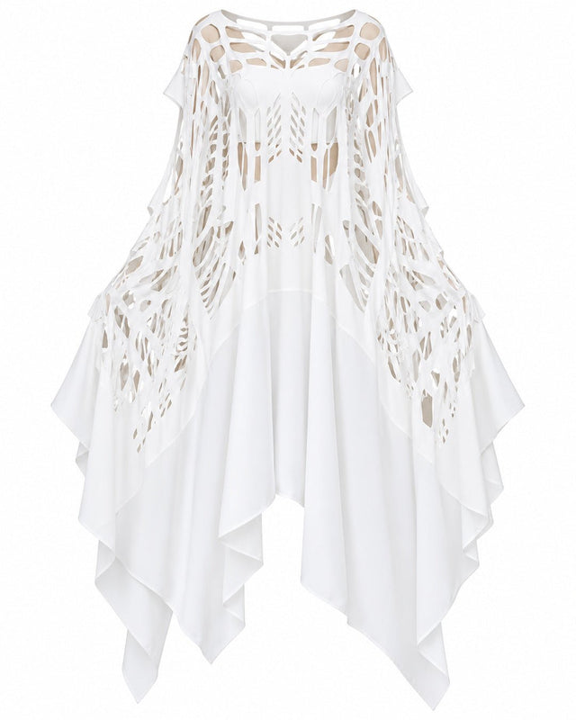 Heka Flexible White Cut-Out Viscose Dress - Dress - Mizyana
