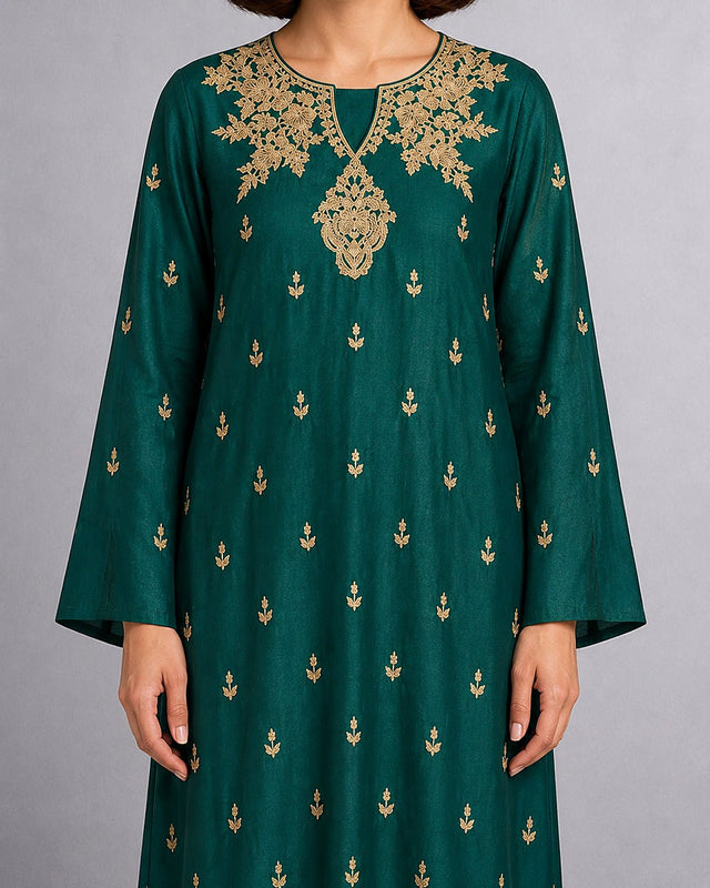 Heritage Zari Embroidered Chanderi Jalabiya - Jalabiya - Mizyana