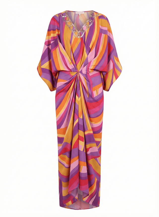 Huescape Swirl Stripe Print Batwing Kaftan Dress - Kaftan - Mizyana