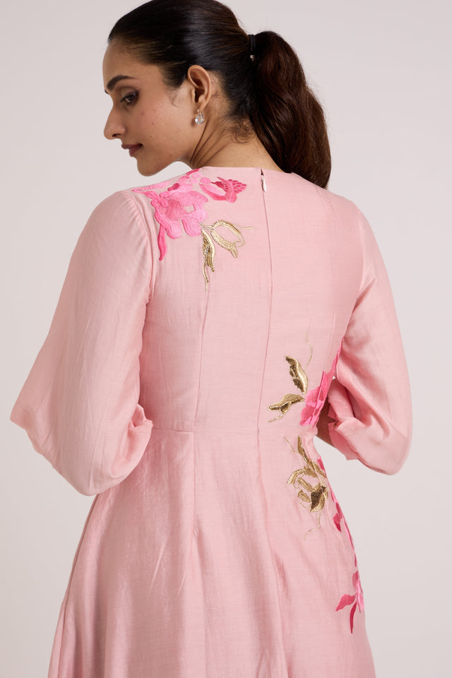 Ice Pink Mezlyn - Pinched Waist Midi Dress - Dress - Mizyana