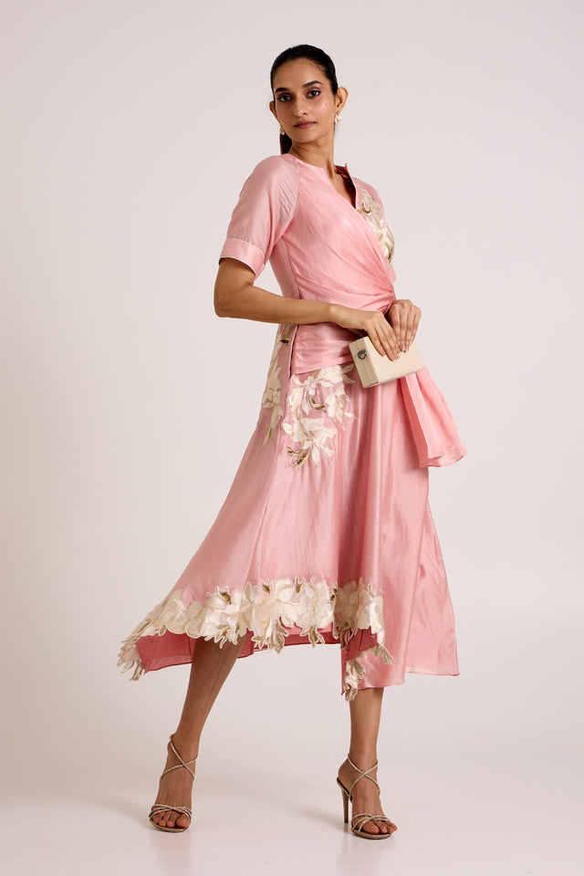 Ice Pink Raizin - Crossover Scarf Midi Dress - Dress - Mizyana