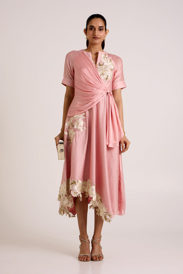 Ice Pink Raizin - Crossover Scarf Midi Dress - Dress - Mizyana