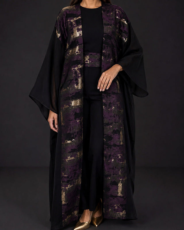 Imperial Braid Belted Abaya Set - Abaya - Mizyana