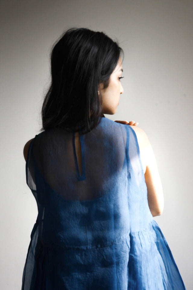 Ink Blue- Organza Dress - Dress - Mizyana