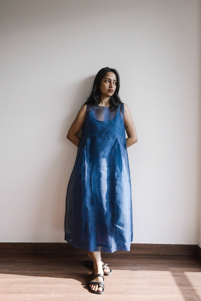 Ink Blue- Organza Dress - Dress - Mizyana