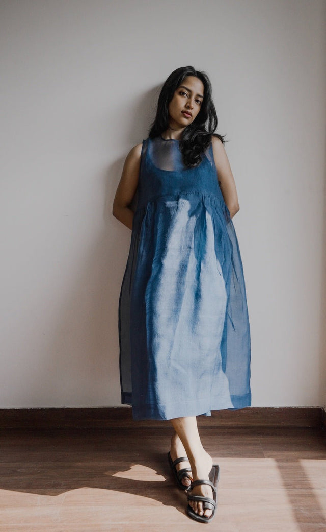 Ink Blue- Organza Dress - Dress - Mizyana