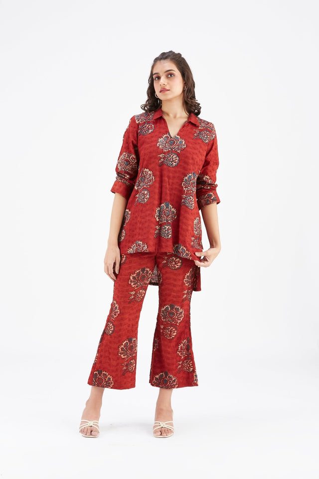 Inya Red kurta set - Two-Piece Set - Mizyana