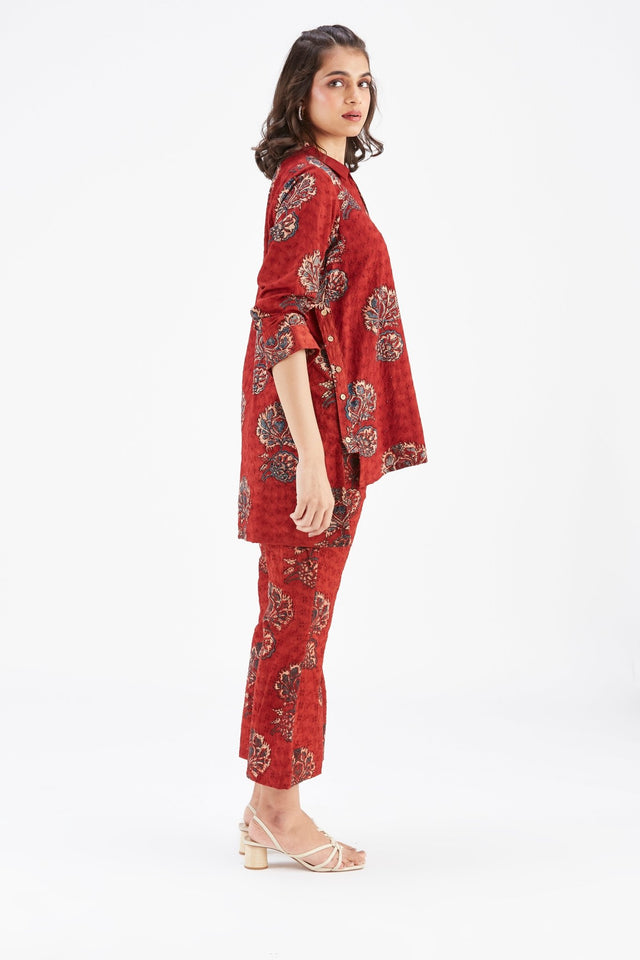 Inya Red kurta set - Two-Piece Set - Mizyana