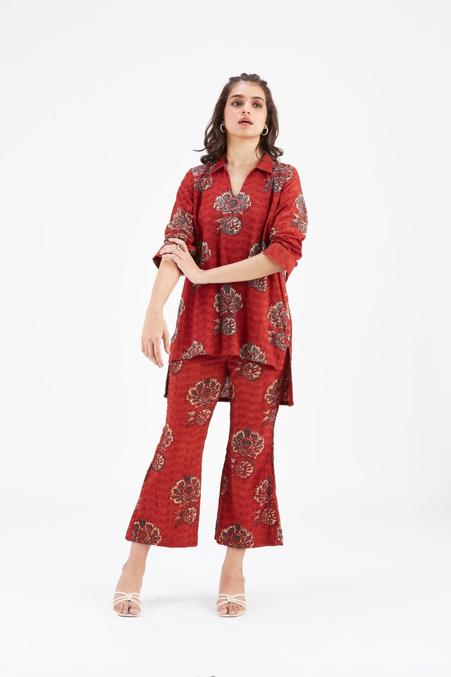Inya Red kurta set - Two-Piece Set - Mizyana