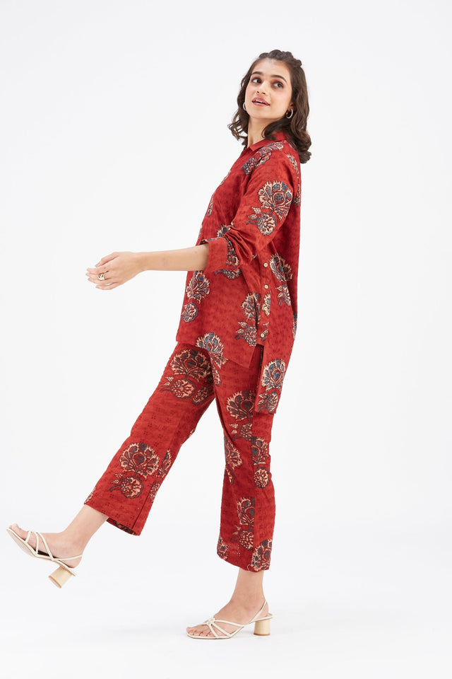Inya Red kurta set - Two-Piece Set - Mizyana