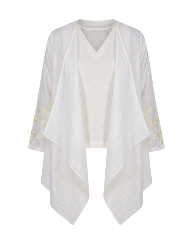Ivory Draped Chanderi Jacket and Top Two-Piece Set - Two-Piece Set - Mizyana