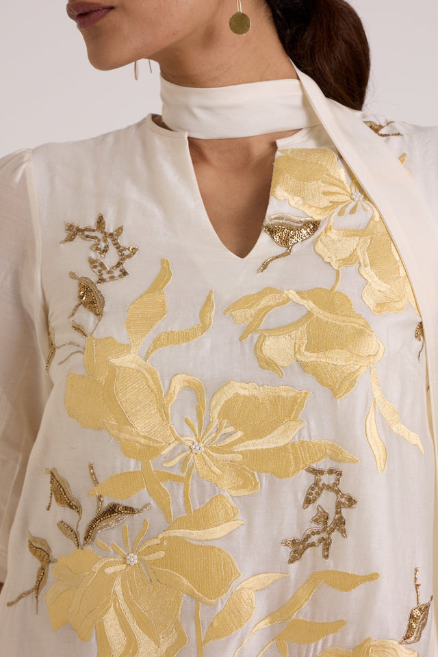 Ivory Lysha - Sleek Scarf Evening Top + Pants - Two-Piece Set - Mizyana