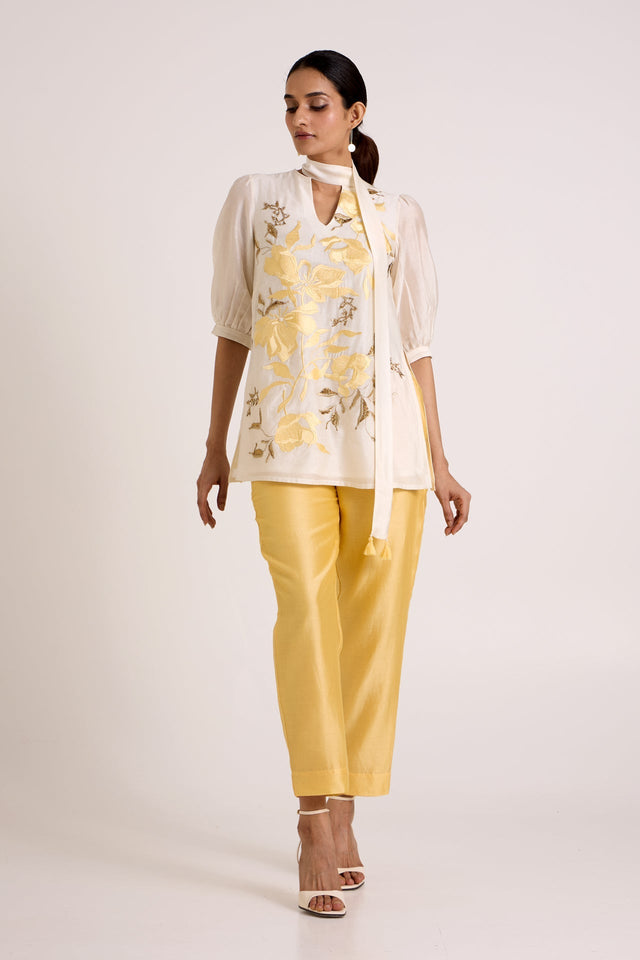 Ivory Lysha - Sleek Scarf Evening Top + Pants - Two-Piece Set - Mizyana