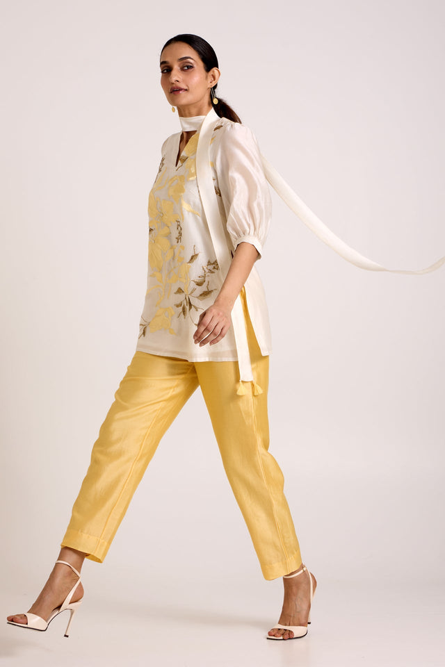 Ivory Lysha - Sleek Scarf Evening Top + Pants - Two-Piece Set - Mizyana