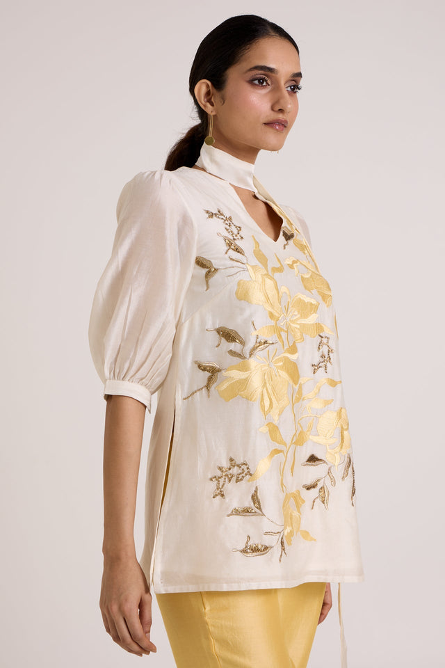 Ivory Lysha - Sleek Scarf Evening Top + Pants - Two-Piece Set - Mizyana