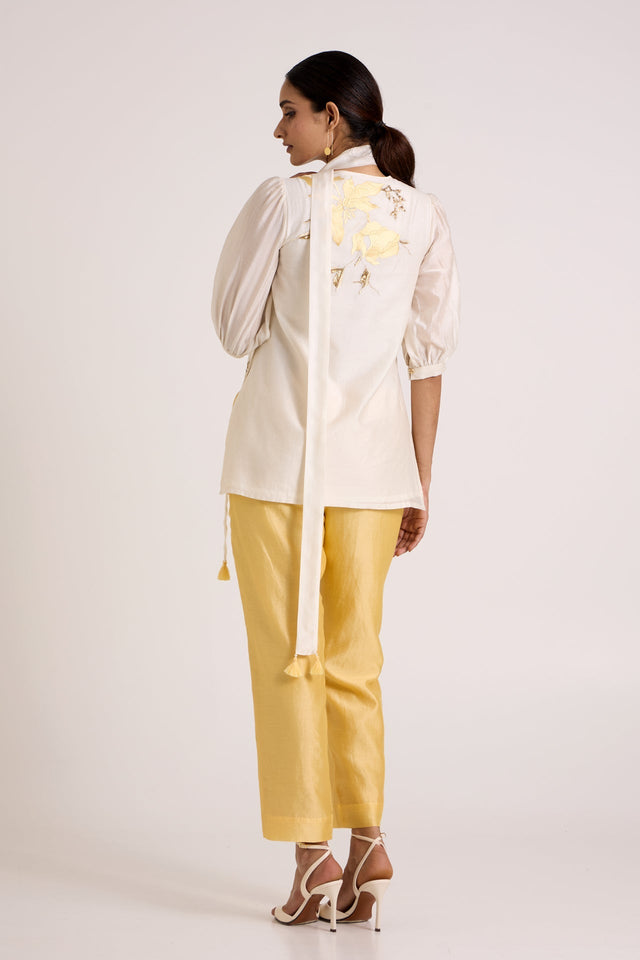 Ivory Lysha - Sleek Scarf Evening Top + Pants - Two-Piece Set - Mizyana