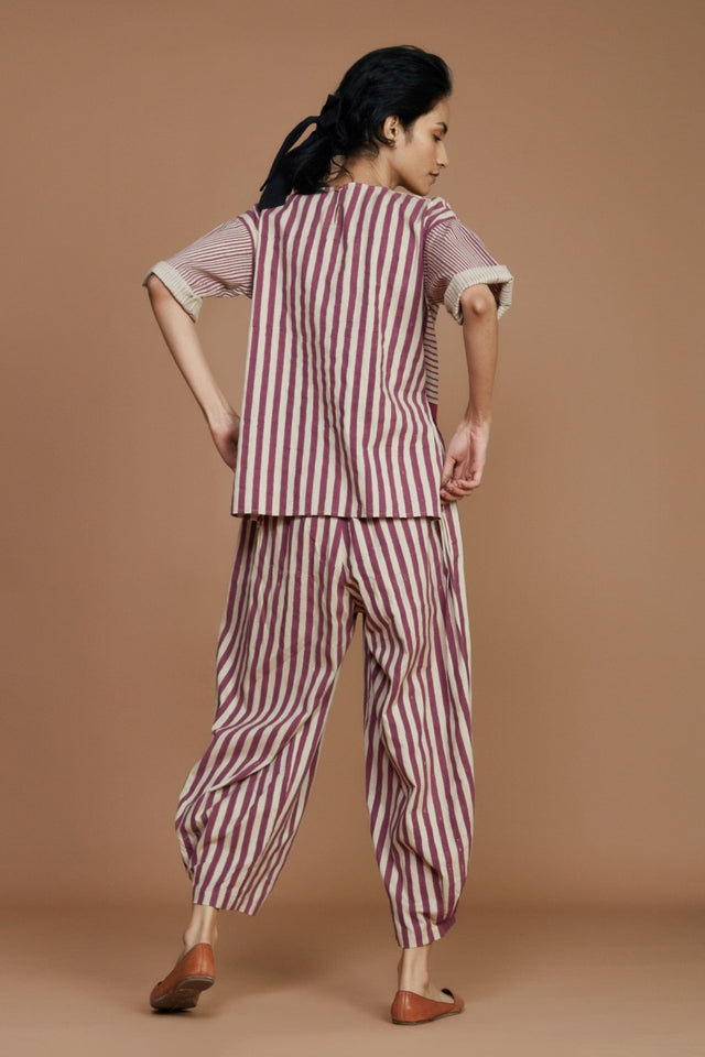 Ivory with Mauve Striped CB Ekin Top - Shirt - Mizyana