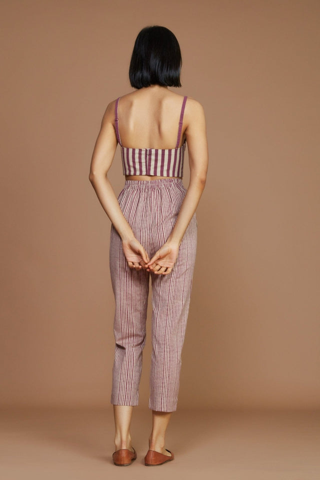 Ivory with Mauve Striped Corset & Pant Co-Ord Set (2 PCS) - Co-ord Set - Mizyana