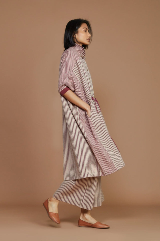 Ivory With Mauve Striped Kaftan Co-Ord Set - Co-ord Set - Mizyana