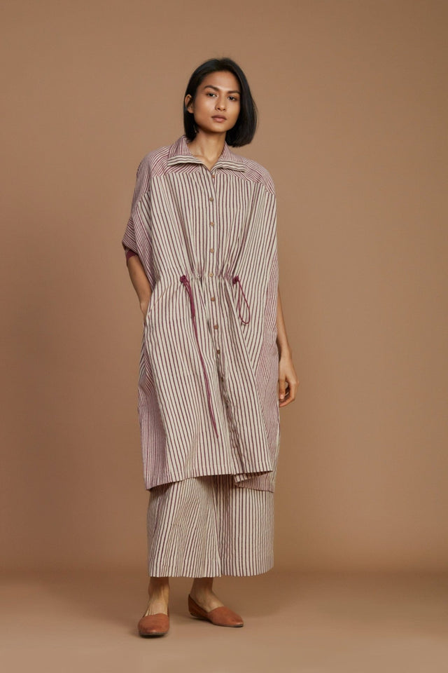 Ivory With Mauve Striped Kaftan Co-Ord Set - Co-ord Set - Mizyana