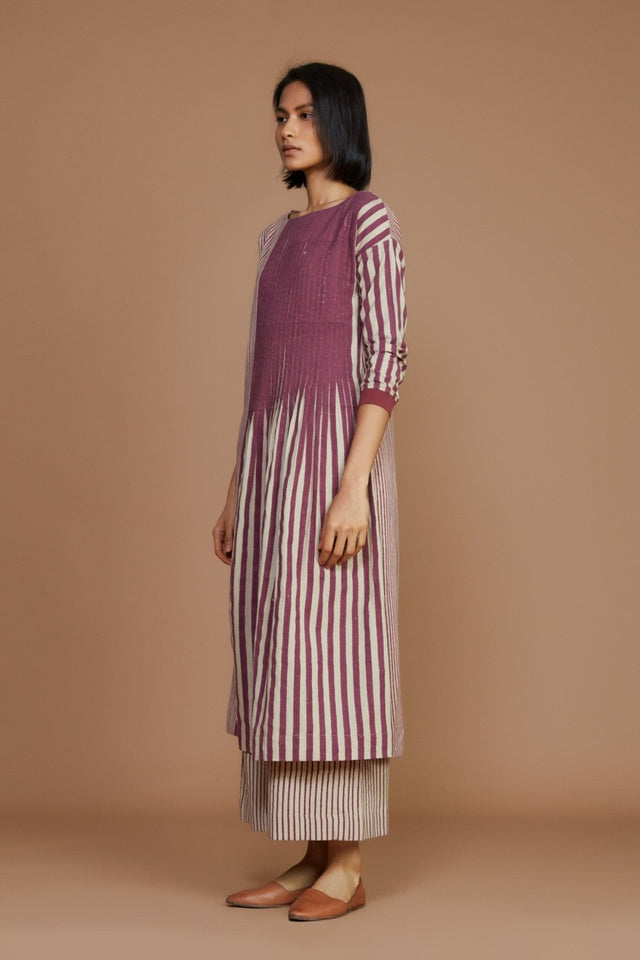 Ivory with mauve Striped RE Pants - Trousers - Mizyana