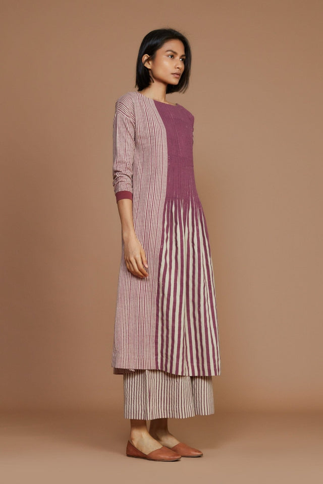 Ivory with mauve Striped RE Pants - Trousers - Mizyana