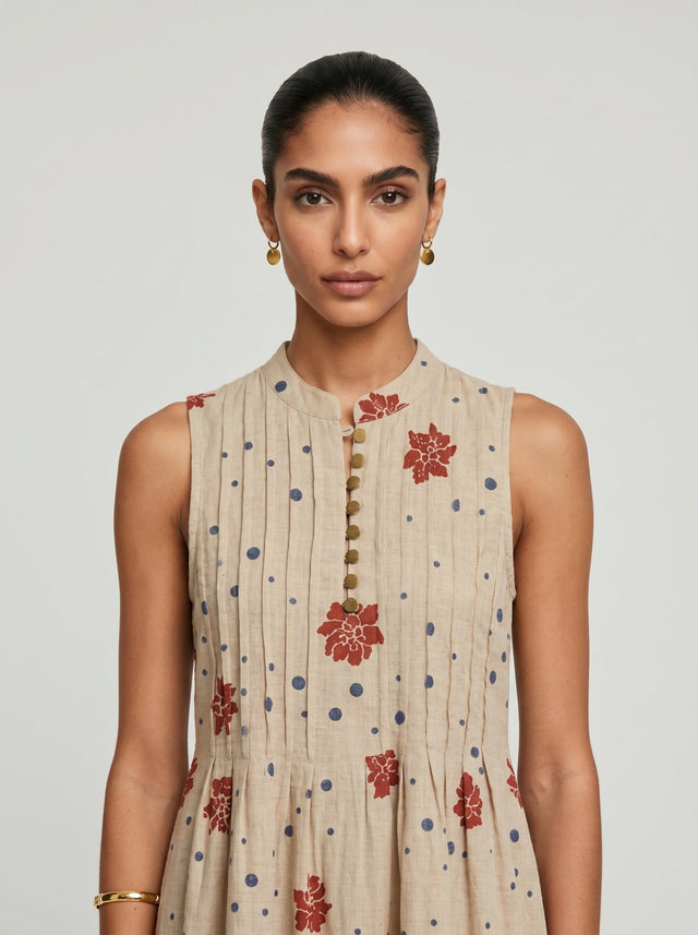 Ivy Beige Cotton Dress - Dress - Mizyana