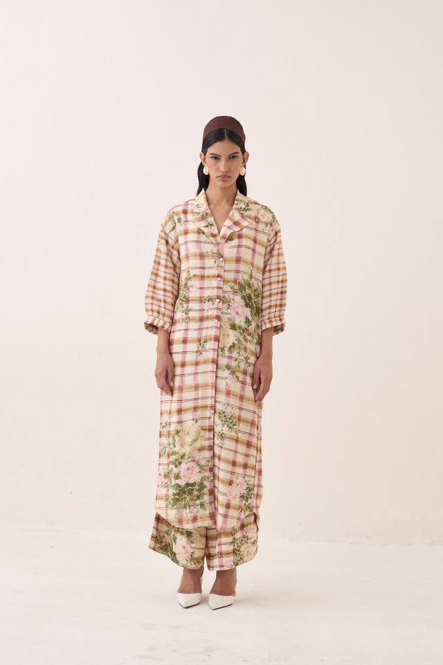 Jaali Rose Trench Jacket Set - Two-Piece Set - Mizyana