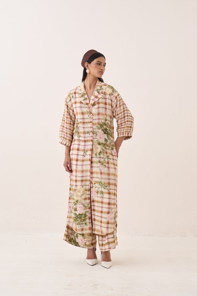 Jaali Rose Trench Jacket Set - Two-Piece Set - Mizyana