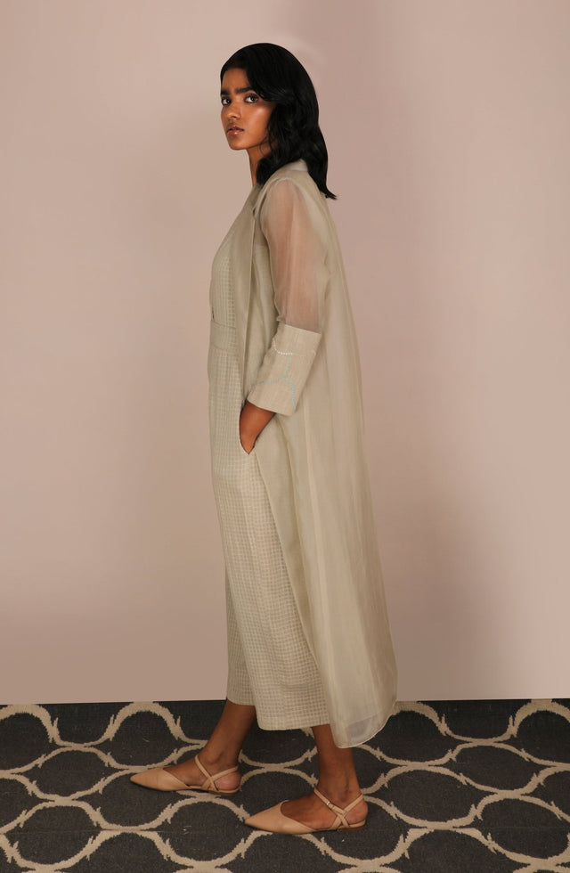 Jumpsuit And Long Organza Jacket Set - Two-Piece Set - Mizyana