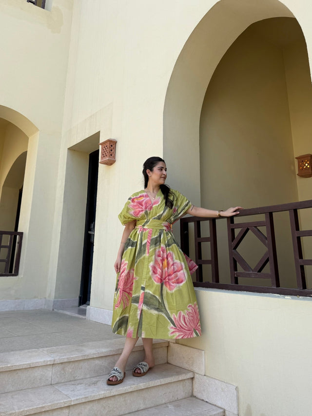 Juno Dress in Tuscan Olive Print - Dress - Mizyana