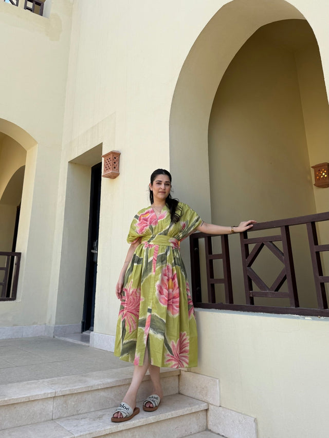 Juno Dress in Tuscan Olive Print - Dress - Mizyana