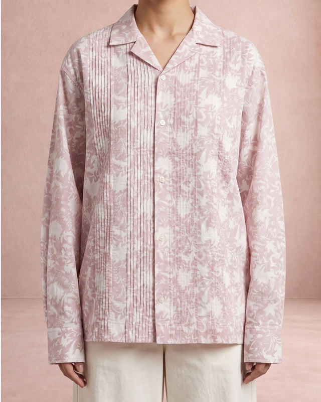 Kiro Blush Pink Floral Print Cuban Collar Shirt - Shirt - Mizyana