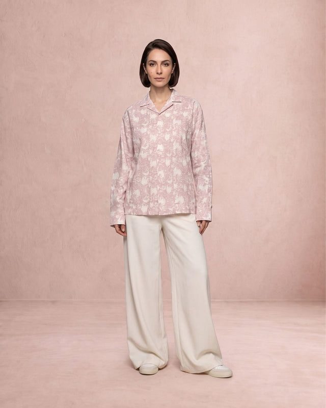 Kiro Blush Pink Floral Print Cuban Collar Shirt - Shirt - Mizyana