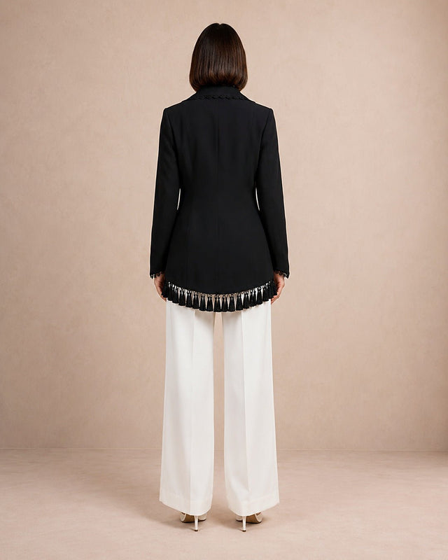 Lace Collar and Tassel Trimmed Jacket - Jacket - Mizyana