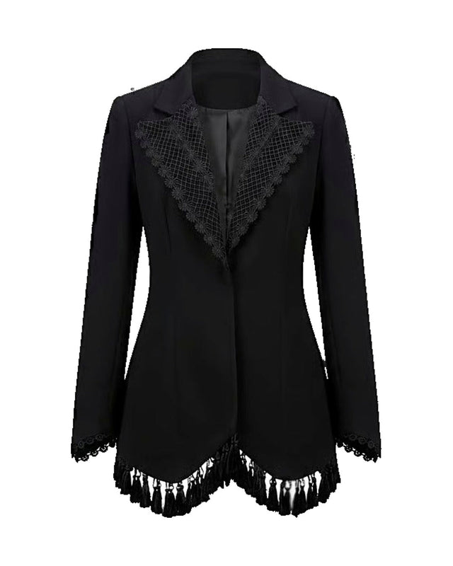 Lace Collar and Tassel Trimmed Jacket - Jacket - Mizyana