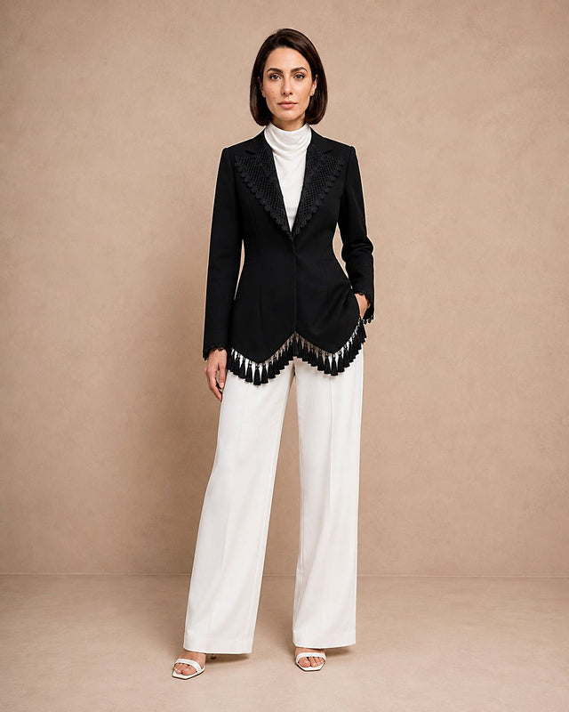 Lace Collar and Tassel Trimmed Jacket - Jacket - Mizyana