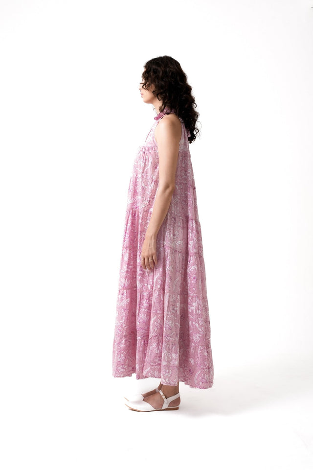 Lila Neck Gathered Dress - Rose - Dress - Mizyana