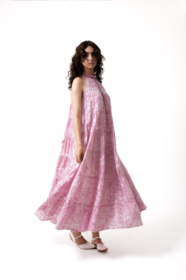 Lila Neck Gathered Dress - Rose - Dress - Mizyana