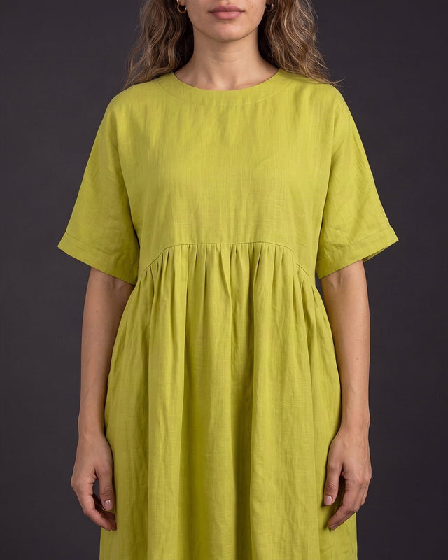 Lime Green Handwoven Mulberry Silk Kimono Sleeve Dress - Dress - Mizyana