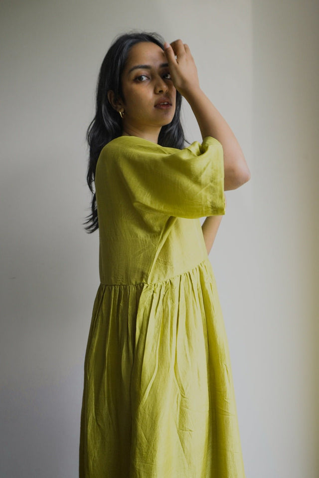 Lime Green Kimono Sleeve Dress - Dress - Mizyana